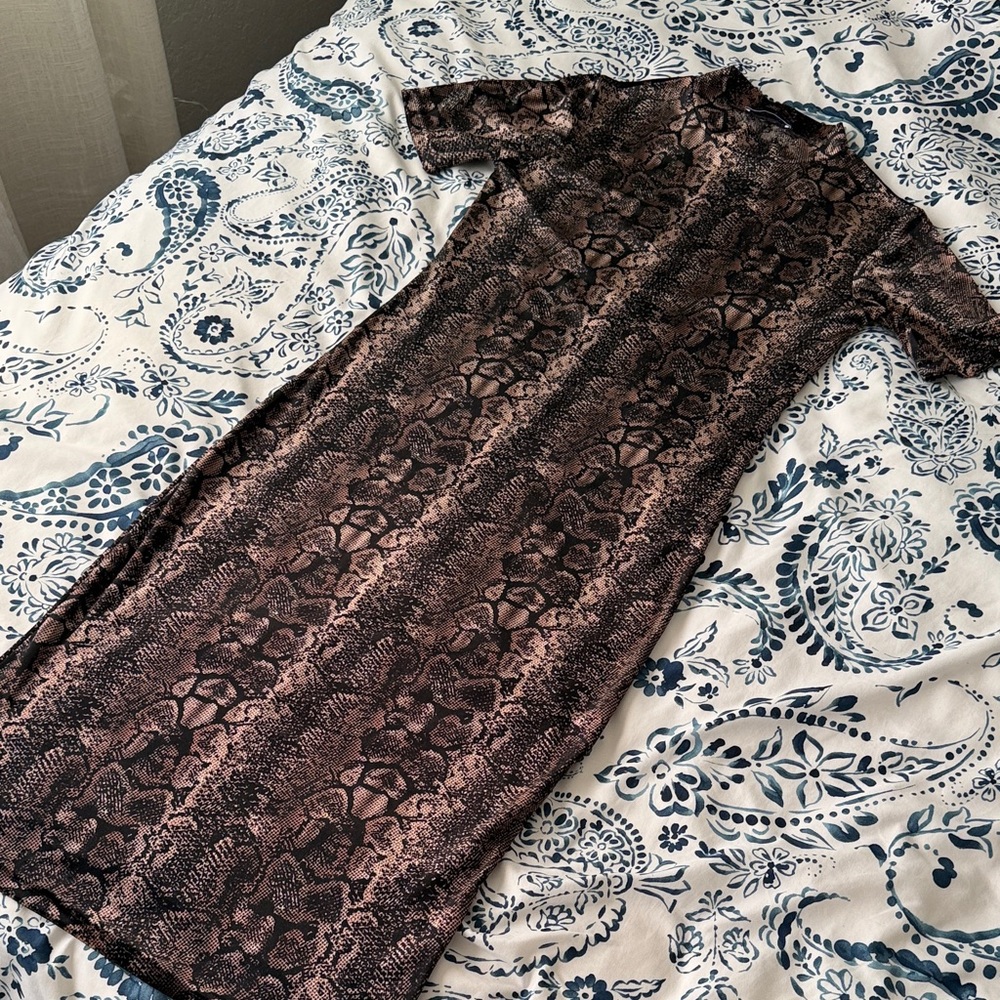 Zara Trafaluc Snake Print Velvet Midi Dress